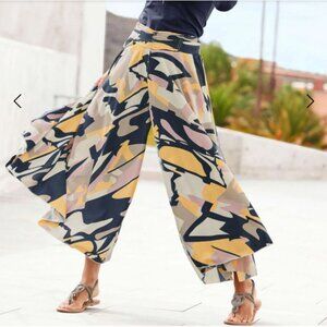 Venus Women's Printed Flowy Pants, Size 1X, Navy Multi